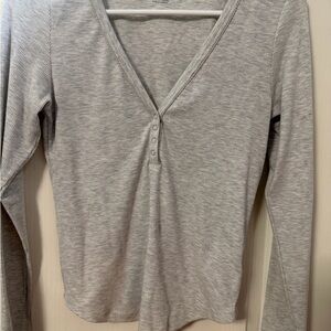 American Eagle Outfitters Light Gray Henley Long Sleeve Top